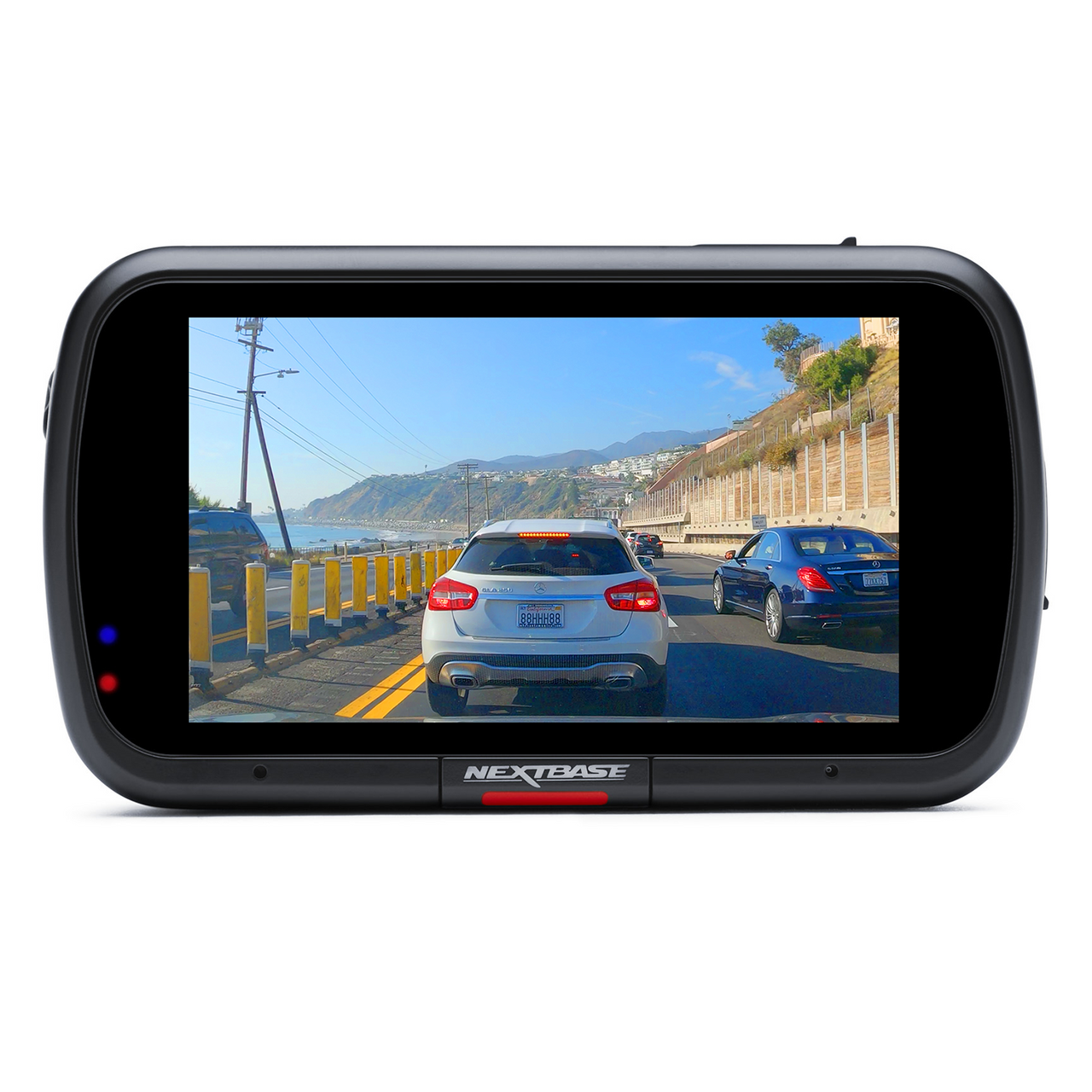 Nextbase 622GW rear screen playing back sharp 4K footage of traffic on a coastal road